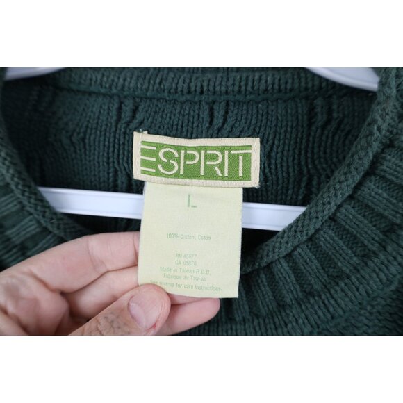 Vintage 90s Esprit Womens Large Faded Babydoll Marled Knit Sweater Green Cotton - Picture 8 of 12